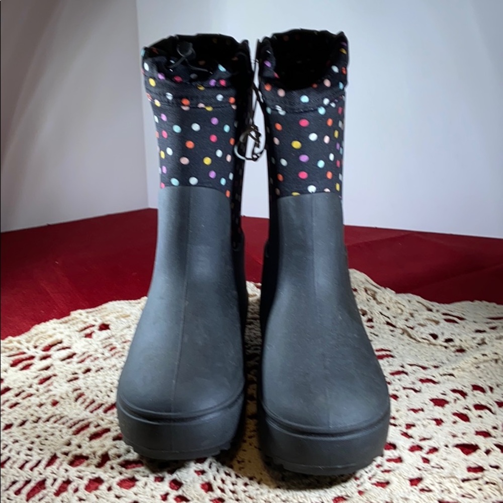 Girls winter boots. Black with colorful polka dots - Picture 2 of 7